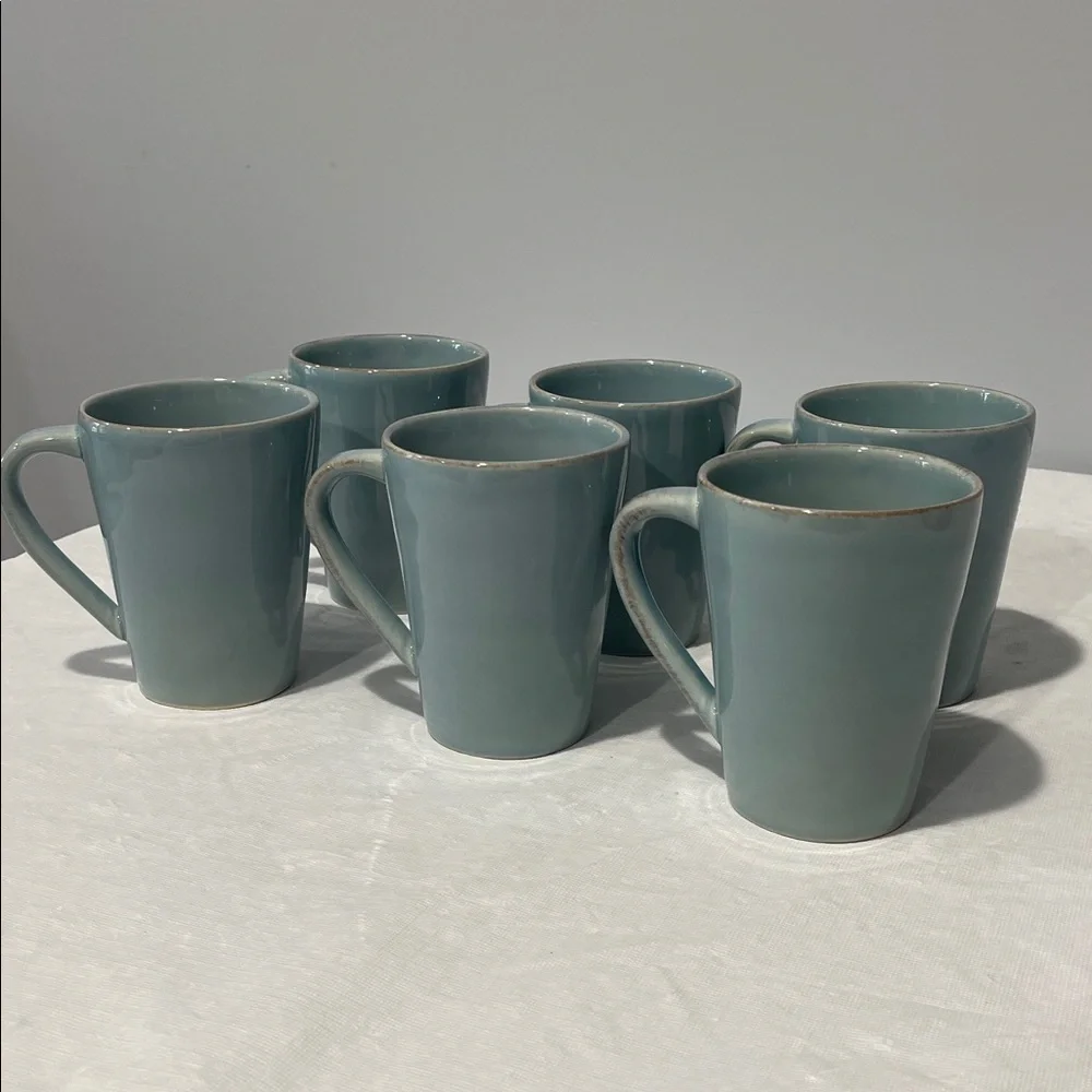 Crate & Barrel Marin Blue Coffee Mugs Made In Portugal Set Of 6